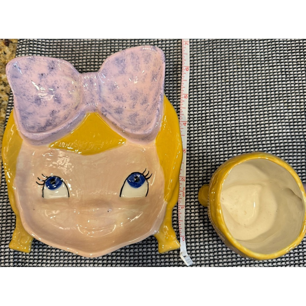 Vintage Ceramic Mug &‎ Face Plate Set Girl with Bow Cute Decor